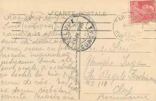 Romania corespondenta Paris - Cluj 1928 cpa chateau de Chantilly