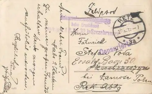 Censored correspondance Retz Zamosc Polen Feldpost Censuriert 1917