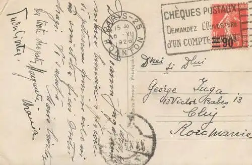 Romania correspondence Paris - Cluj 1926 George Iuga Place de l`Etoile et l`Arc de Triomphe