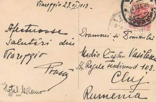 Romania correspondance Capitan Vasilescu Viareggio - Cluj 1918