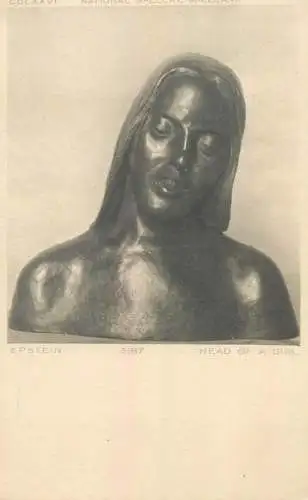 Postcard statue Epstein Head of a girl Millbank gallery