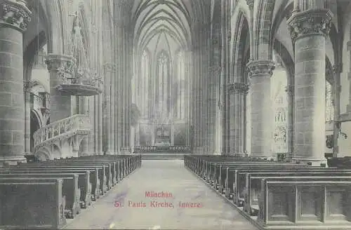 Postcard Germany Bavaria > Munchen St. Pauls kirche Inneres