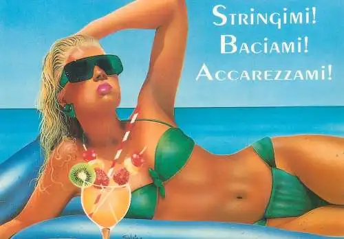 Bikini risque drawn model fantasy Italy greetings postcard