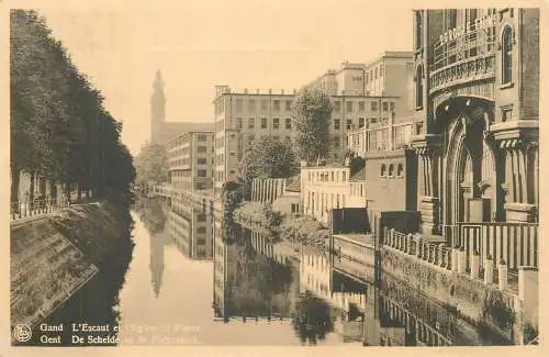 Postcard Belgium Gand Gent l'escaut et l'eglise St. Pierre
