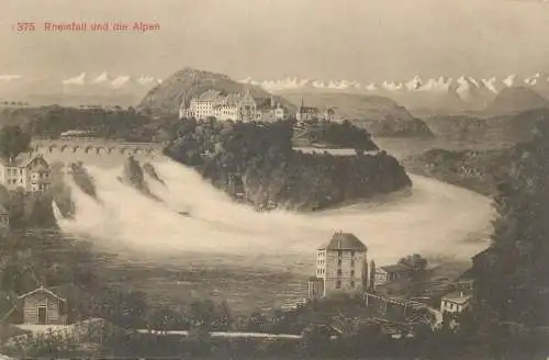 Postcard Switzerland Rheinfall und die Alpen