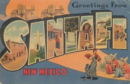 USA Greetings from Santa Fe NM souvenir illustration