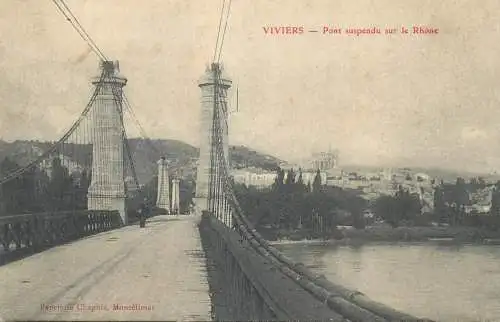France Viviers Pont suspendu sur le Rhone