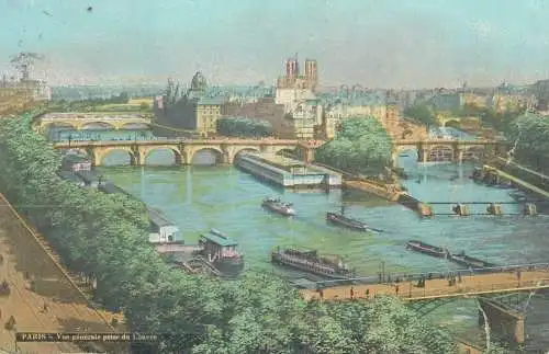 Postcard France Paris vue generale prise du Louvre coal barge
