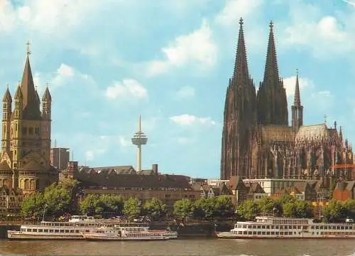 Postcard Germany Koln cathedral and cruise ships