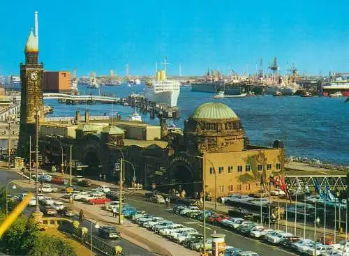 Postcard Germany > Hamburg Landungsbrucke an der Elbe clocktower
