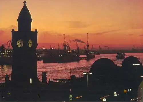 Postcard Germany Hamburg Hafen am Abend