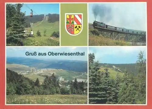 Postcard Germany Kurort Oberwiesenthal coat of arms train