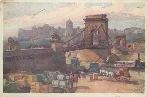 Hungary Budapest Kettenbrucke mit Koningliche Schloss
