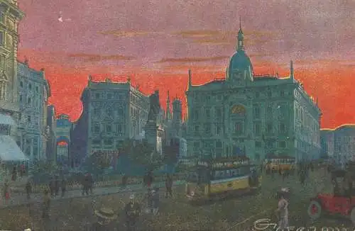 Italy Milano Piazza Cordusio vista di notte tramvia