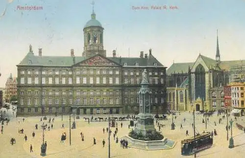 Netherlands Amsterdam Paleis op de Dam & Kerk tramway