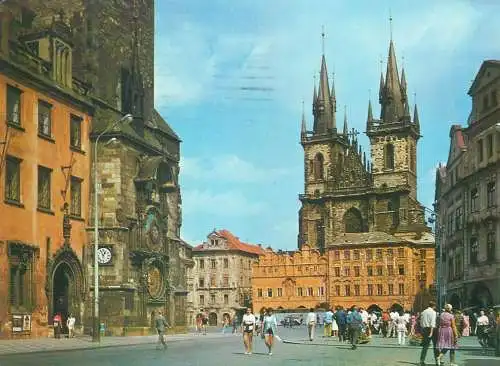 Czech Republic Prague Old Town Square with Tyn Church and Medieval Astronomical Clock