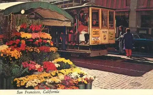 Postcard United States > CA - California > San Francisco cable car and flower market