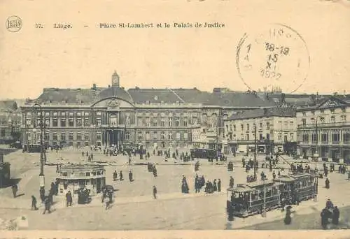Postcard Belgium Liege Place St-Lambert et le Palais de Justice tram