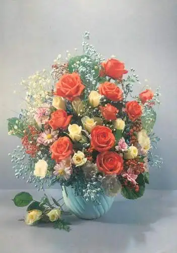 Roses colourful vase flower arrangement