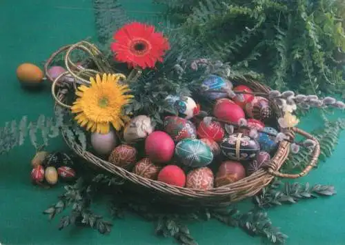 Easter pencilled eggs and floral decorative ornament