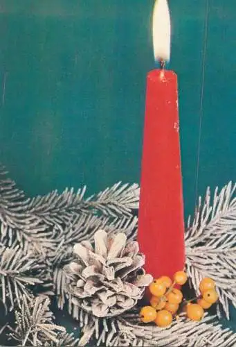 Winter Holidays greetings lit burning candle