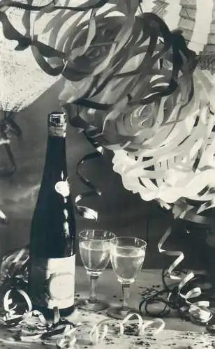 Postcard HUngary New Years scene champagne