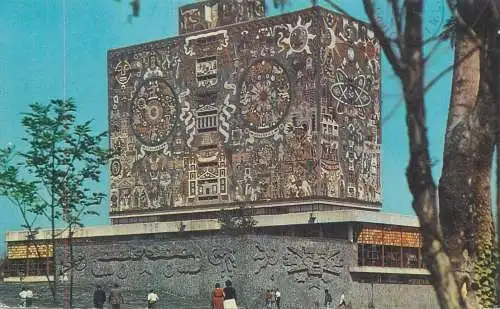Postcard Mexico Biblioteca Library Ciudad Universitaria 1974