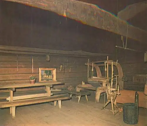 Finland Helsinki Open-Air Museum living room with a chimneyless stove Middle Finland