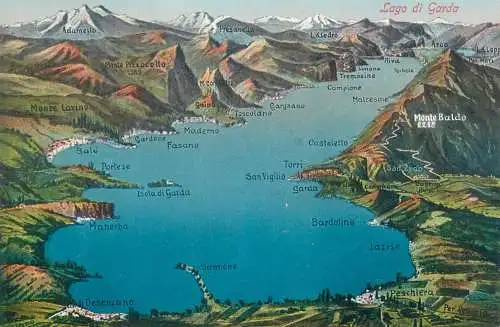 Postcard Italy Lago di Garda map
