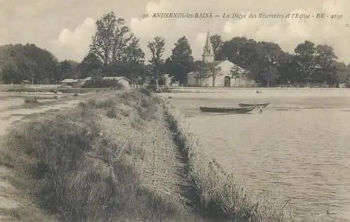 Postcard France Andernos les Bains la digue des Reservoirs et l'Eglise
