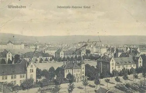 Postcard Germany Wiesbaden infanterie Raferne total