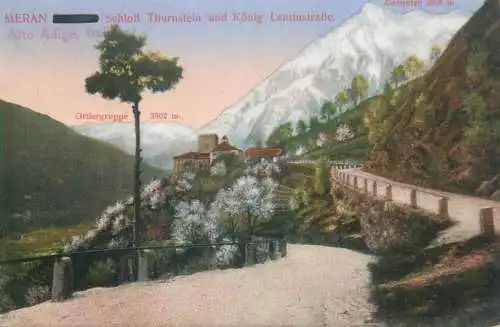 Postcard Italy Merano schloss Thurnstein und Konig Laurinstrasse