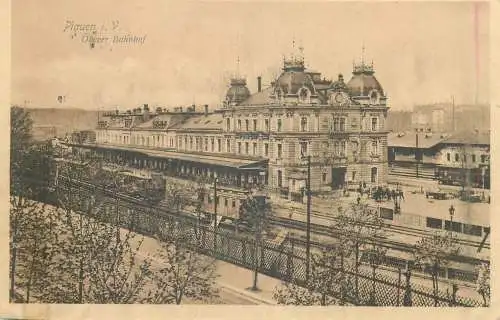 Postcard Germany Plauen train station