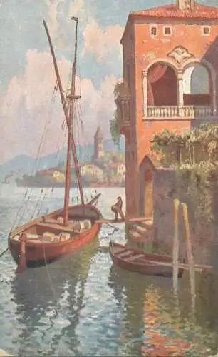 Postcard Germany painting ship boat lake