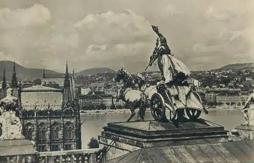 Hungary Budapest Triga sculpture complex cityscape panorama