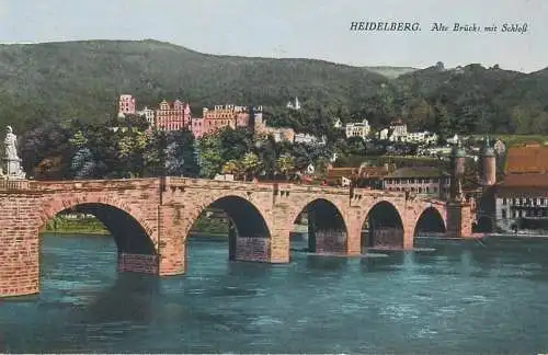 Postcard Germany Heidelberg Alte Bruck mit schloss