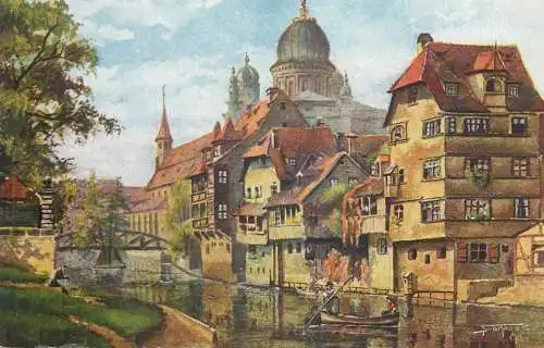 Postcard Germany Nurnberg Insel Schutt painting