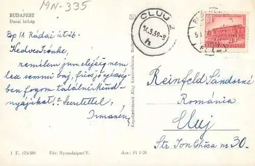 Postcard Hungary Budapest Dunai latkep 1959