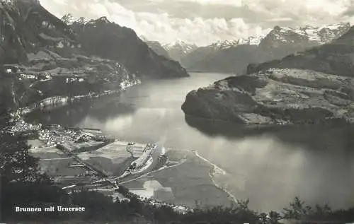 Postcard Switzerland Luzern Brunnen mit Urnersee aerial