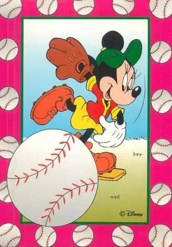 Postcard greetings card Mickey Mouse playing baseball