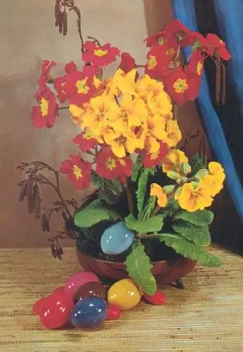 Postcard greetings card flower vase Easter Hungary
