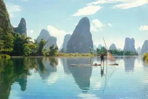 China Guilin Beautiful Kweilin scenic postcard green pinnacles by the river