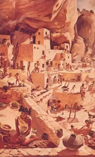 Postcard United States OK Oklahoma Oklahoma City cliff palace in 1270 AD painting by Paul Coze