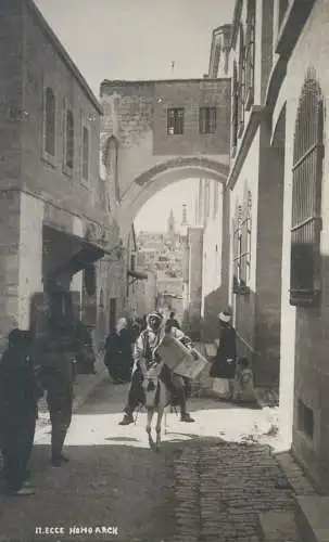 Postcard Israel Jerusalem Ecce Homo Arch donkey ethnic