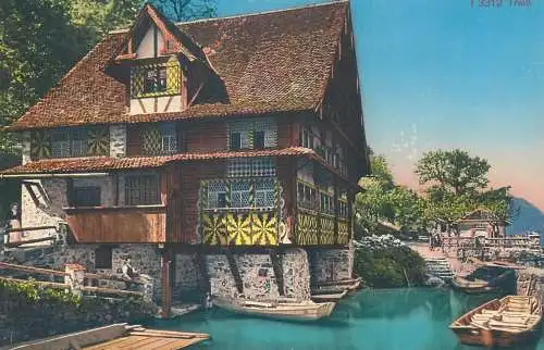 Postcard Switzerland Treib house and boats