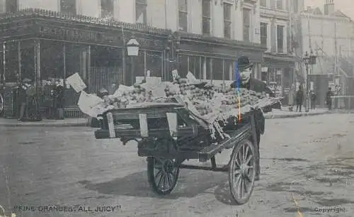Postcard UK England fruit cart fine oranges all juicy