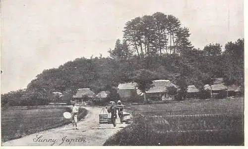 Postcard Japan typical scene and water carrier