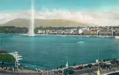 Postcard Switzerland Geneva the bay and fountain