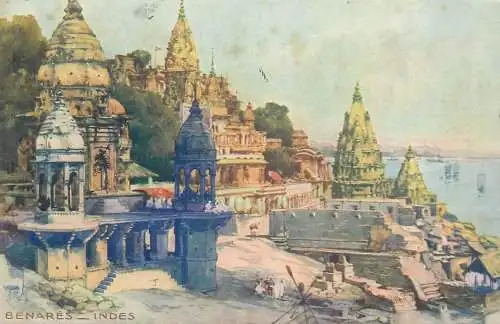 India Benares Indes old city architecture illustration