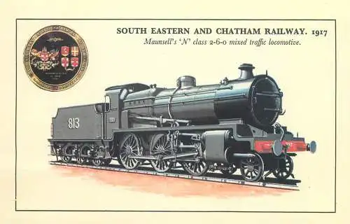 Postcard transportation train South Eastern and Chatham Railway 1917 Maunsell N class 260 mix